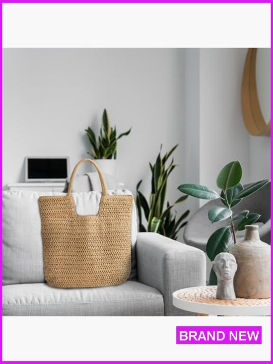 Straw Woven Tote Bag Large Beach Shoulder Handbag Boho Chic Summer Holiday - Picture 7 of 7